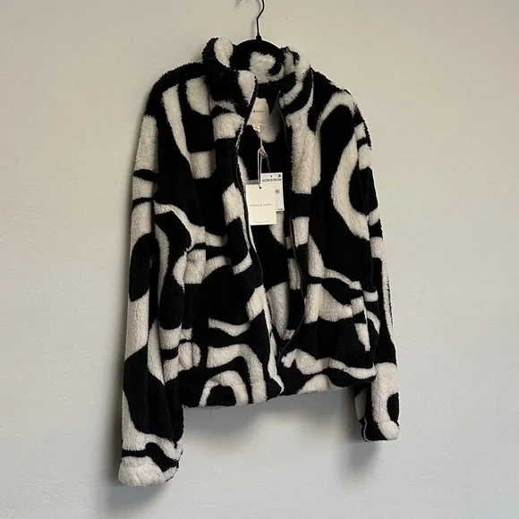 Thread & Supply Black and White Fuzzy Zip Jacket - Picture 11 of 12